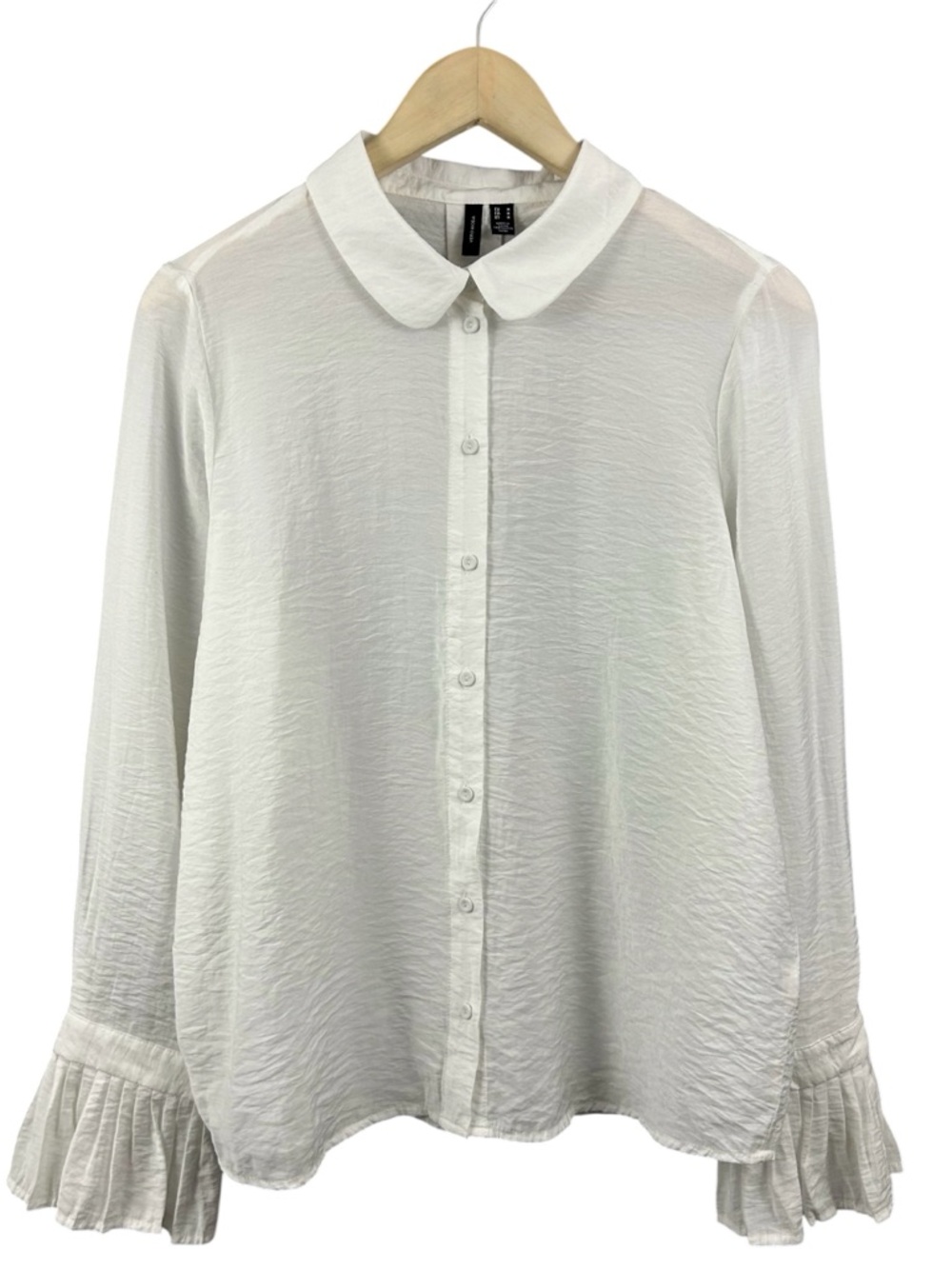Vero Moda White Ruffle Cuff Crinkle Button-Down Shirt Size Medium